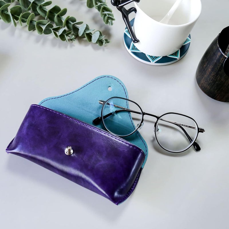 LogHog Portable Leather Glasses Case,Flexible Sunglasses Pouch Slim Case for Women Men Horizontal Eyeglass Case - Image 3